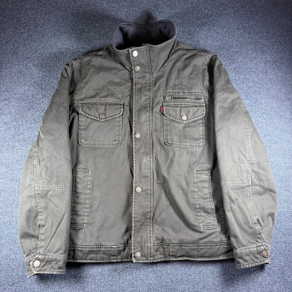 Levis Sherpa Lined Canvas Trucker Jacket Mens XL Black Field Coat